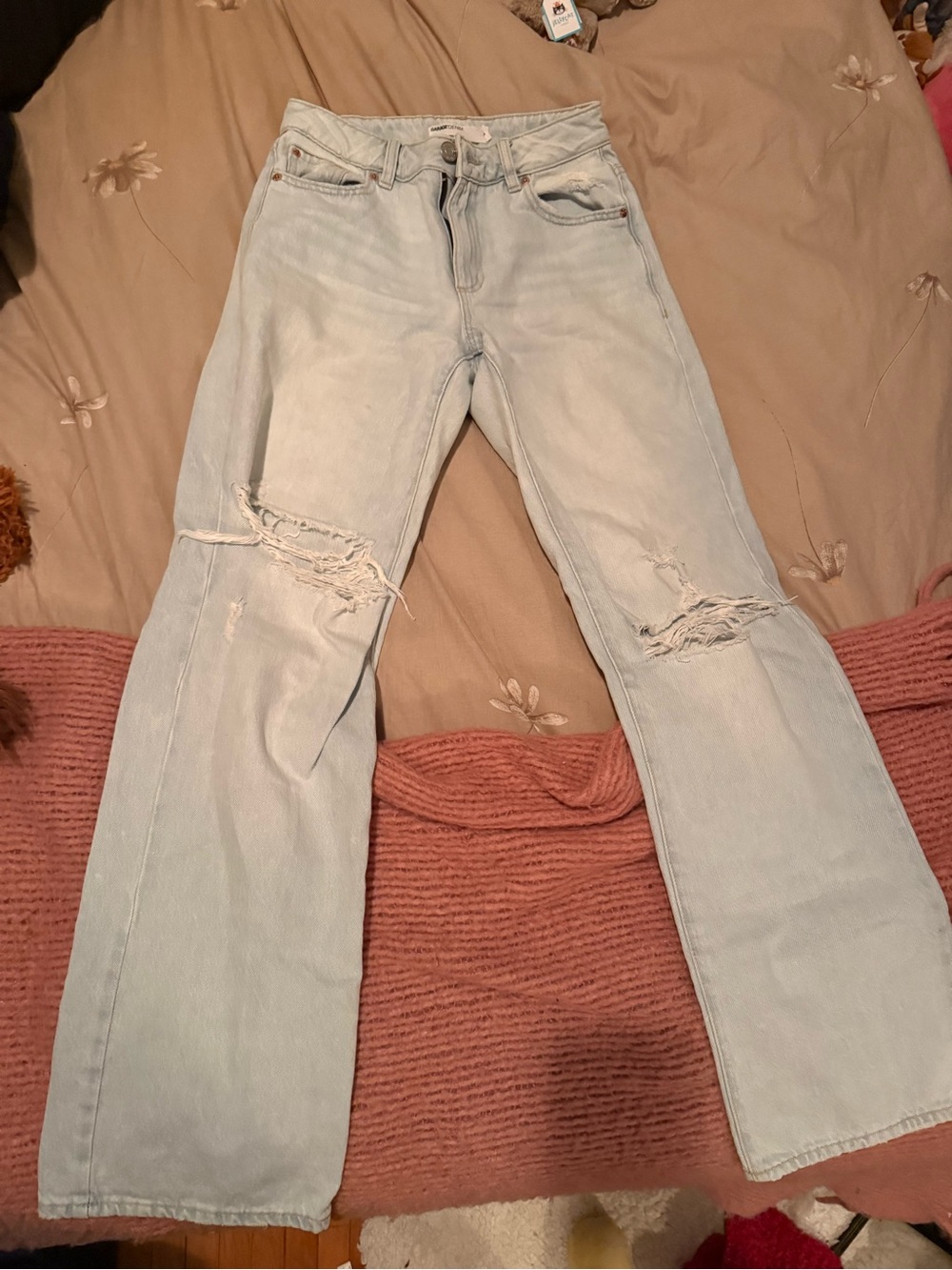 Garage Light Blue Distressed Flare Jeans